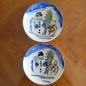 2PC Set Winterland Christmas Ceramic Cereal Bowl Handpainted